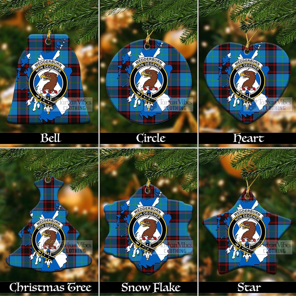 Tartan Vibes Clothing Wedderburn Tartan Christmas Ornament with Family Crest and Scotland Map