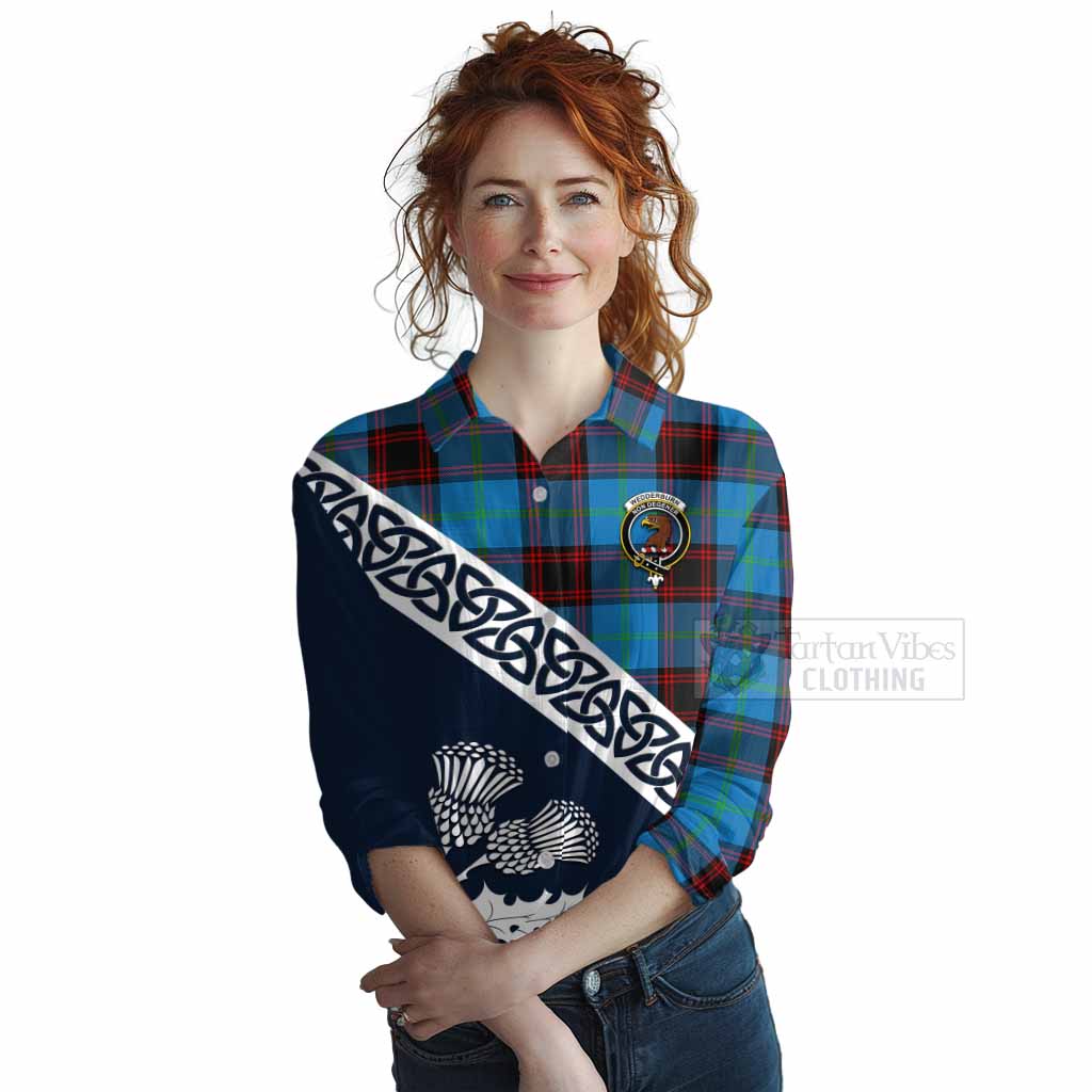 Tartan Vibes Clothing Wedderburn Tartan Women's Casual Shirt Featuring Thistle and Scotland Map