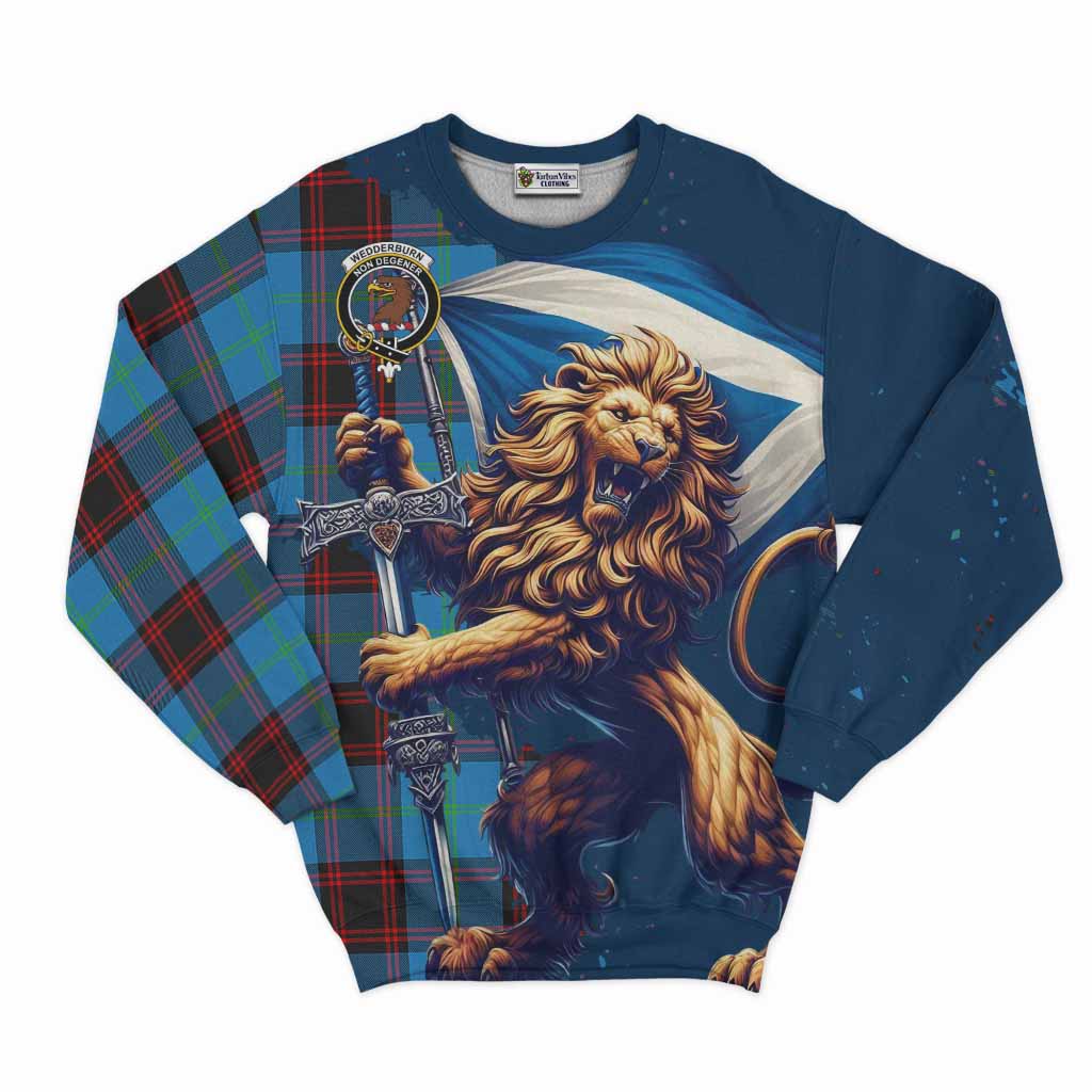 Tartan Vibes Clothing Wedderburn Tartan Family Crest Sweatshirt with Scottish Majestic Lion