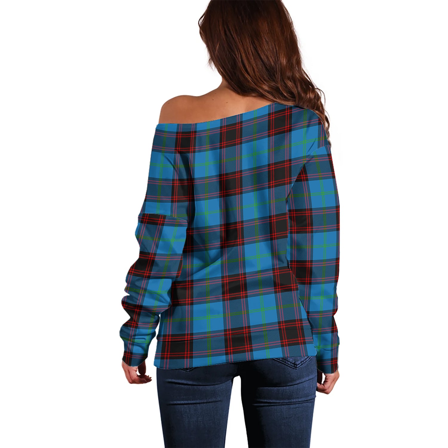 Wedderburn Tartan Off Shoulder Women Sweater with Family Crest - Tartanvibesclothing Shop