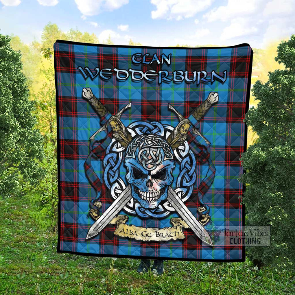 Tartan Vibes Clothing Wedderburn Tartan Quilt with Celtic Skull Alba Gu Brath Style