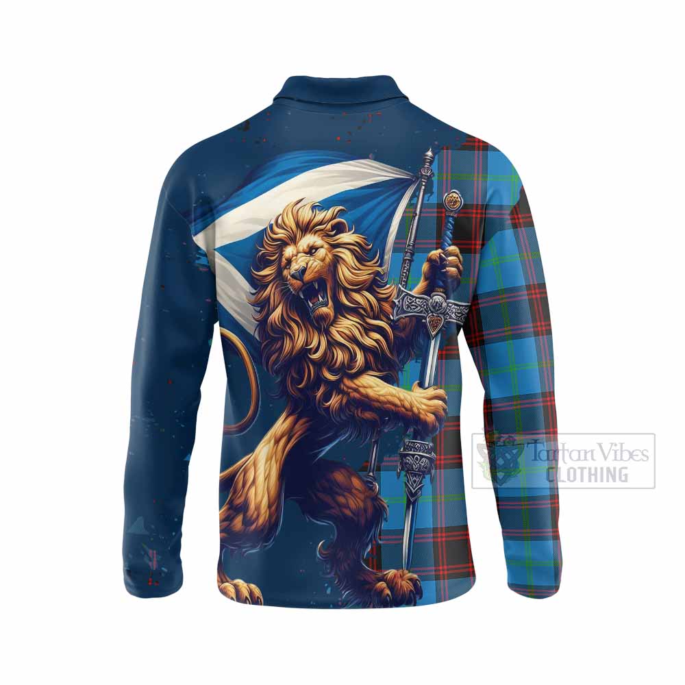 Tartan Vibes Clothing Wedderburn Tartan Family Crest Long Sleeve Polo Shirt with Scottish Majestic Lion