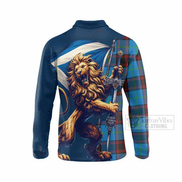 Wedderburn Tartan Family Crest Long Sleeve Polo Shirt with Scottish Majestic Lion