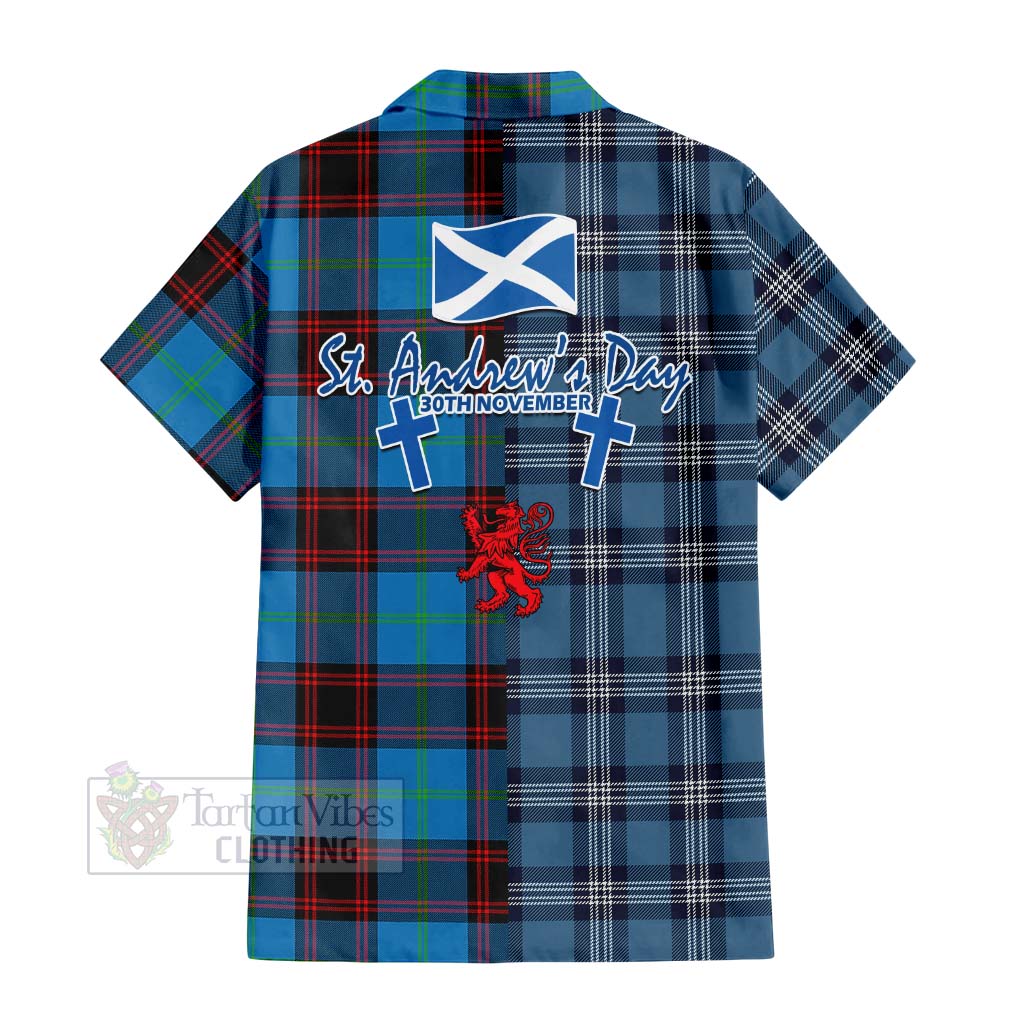 Tartan Vibes Clothing Wedderburn Tartan Short Sleeve Button Shirt Happy St. Andrew's Day Half Tartan Style