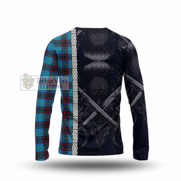 Wedderburn Tartan Long Sleeve T-Shirt with Family Crest Cross Sword Thistle Celtic Vibes