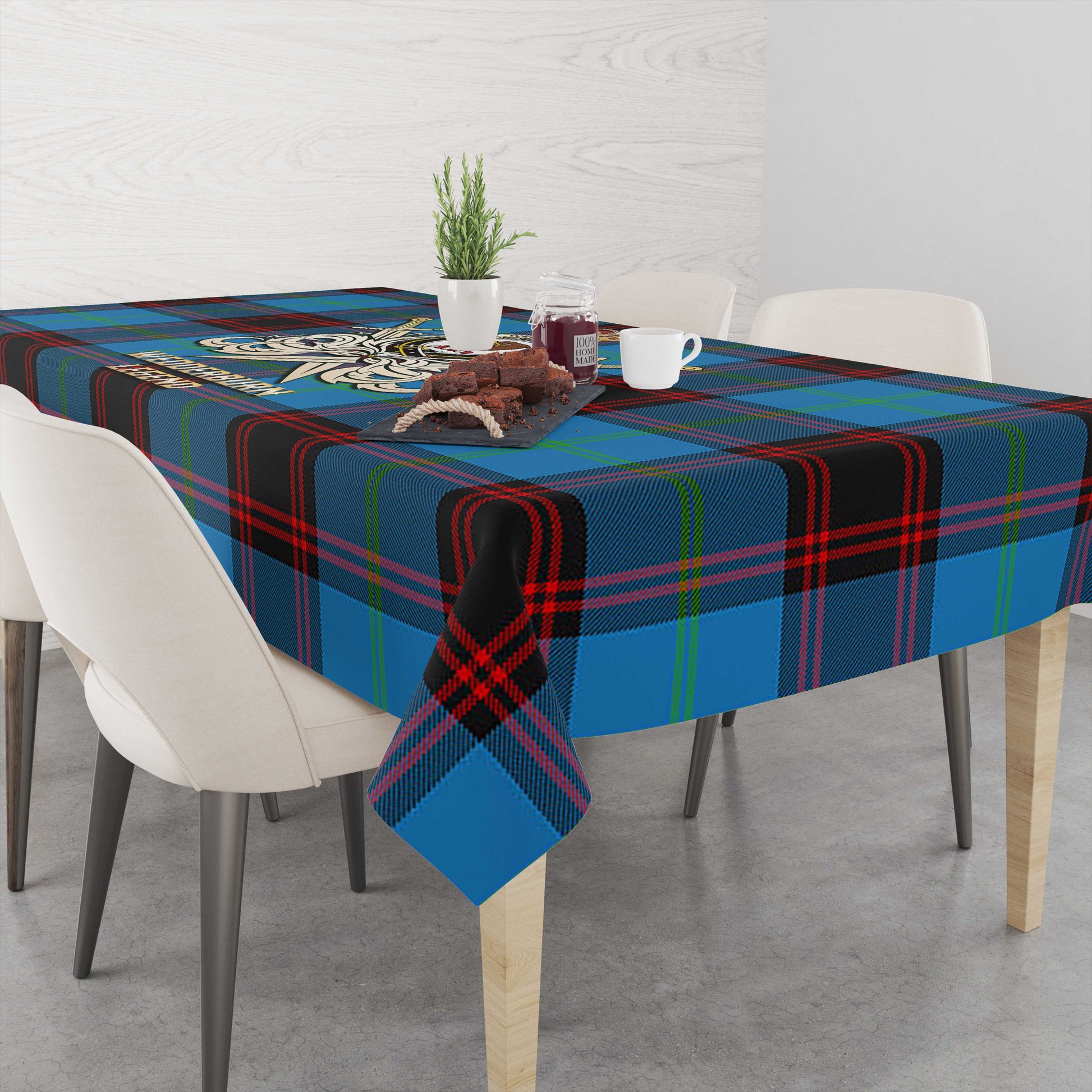 Tartan Vibes Clothing Wedderburn Tartan Tablecloth with Clan Crest and the Golden Sword of Courageous Legacy