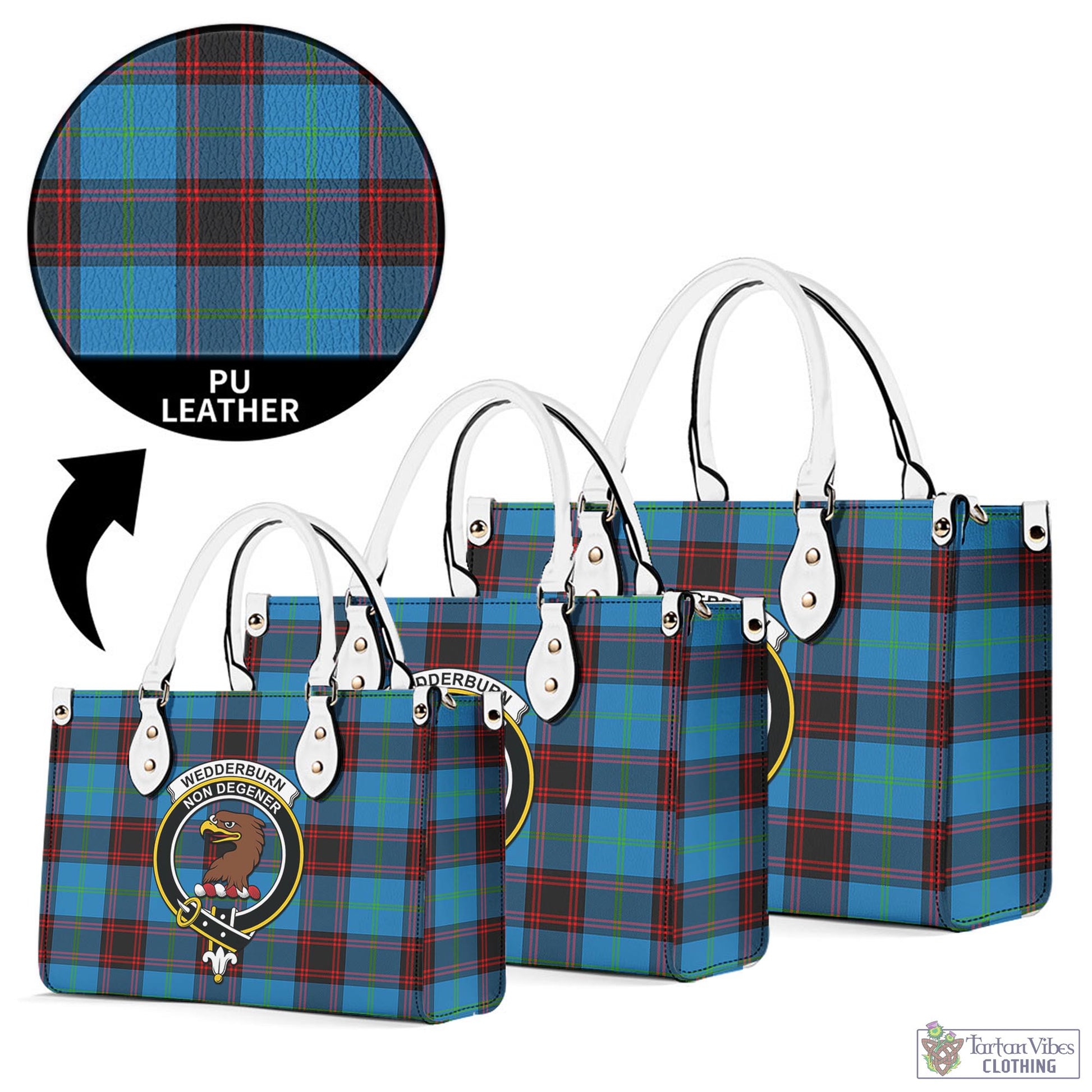 Tartan Vibes Clothing Wedderburn Tartan Luxury Leather Handbags with Family Crest