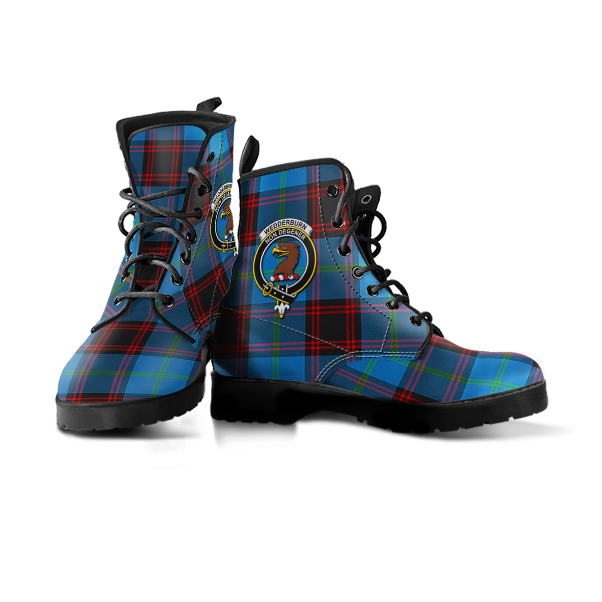 Wedderburn Tartan Leather Boots with Family Crest - Tartan Vibes Clothing