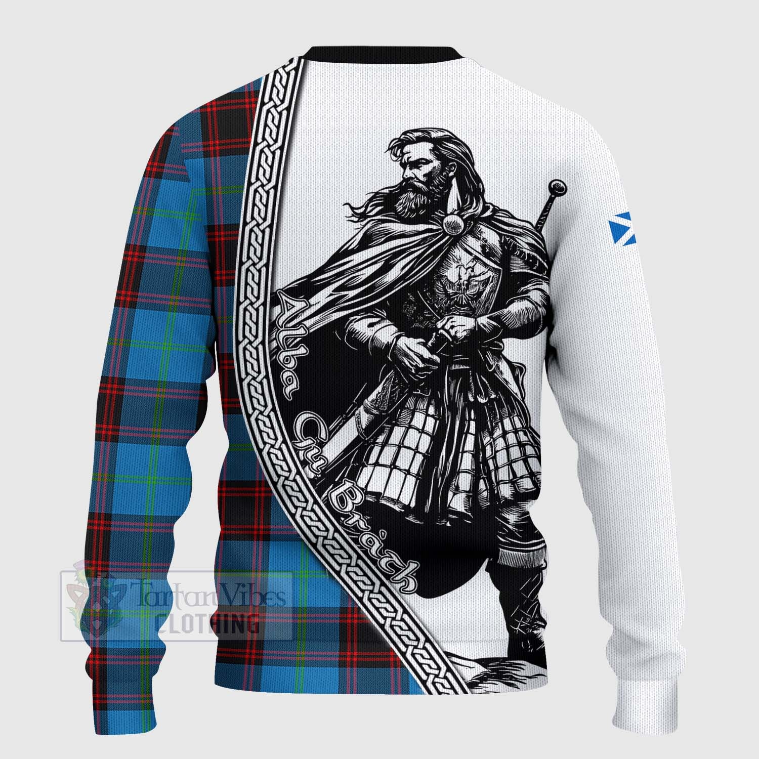 Tartan Vibes Clothing Wedderburn Tartan Clan Crest Knitted Sweater with Highlander Warrior Celtic Style