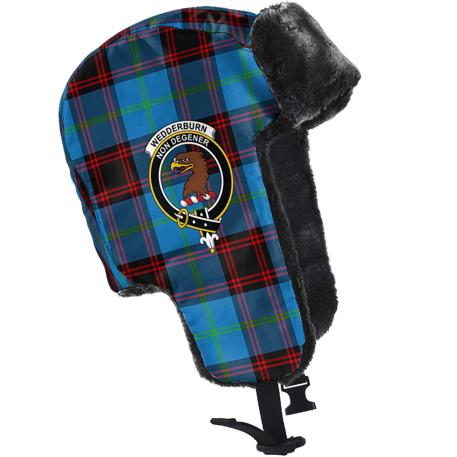 Wedderburn Tartan Winter Trapper Hat with Family Crest - Tartanvibesclothing