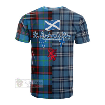 Wedderburn Tartan Cotton T-shirt Happy St. Andrew's Day Half Tartan Style - Tartan Vibes Clothing