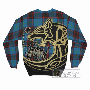 Wedderburn Tartan Sweatshirt with Family Crest Celtic Wolf Style