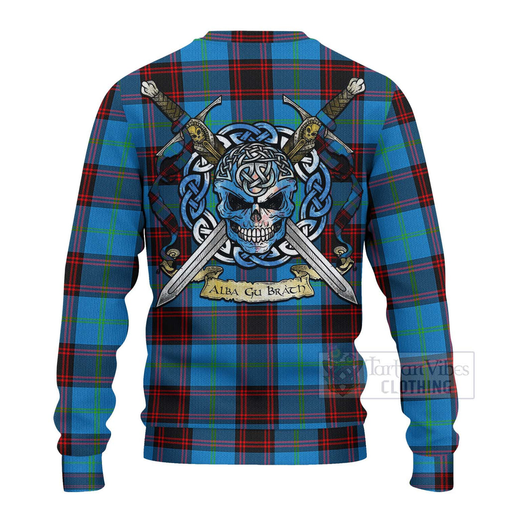 Tartan Vibes Clothing Wedderburn Tartan Knitted Sweater with Family Crest Celtic Skull Style