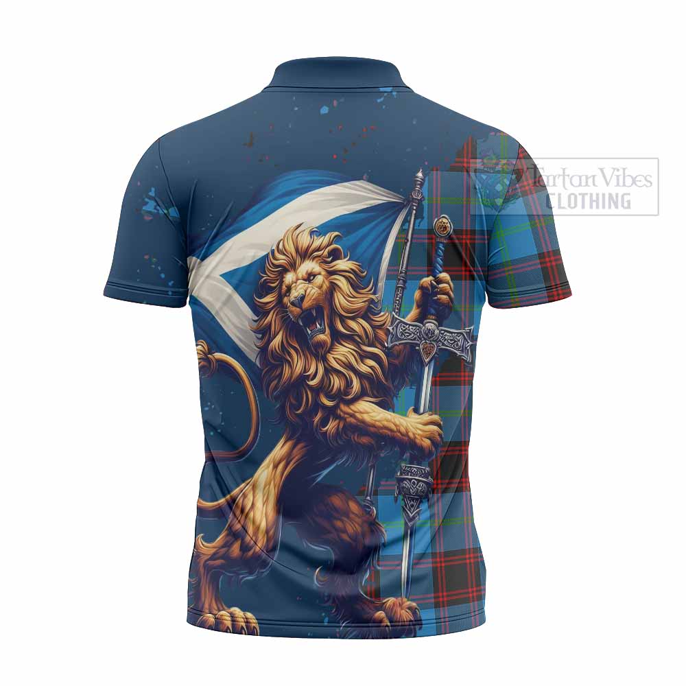 Tartan Vibes Clothing Wedderburn Tartan Family Crest Zipper Polo Shirt with Scottish Majestic Lion