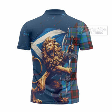 Wedderburn Tartan Family Crest Zipper Polo Shirt with Scottish Majestic Lion