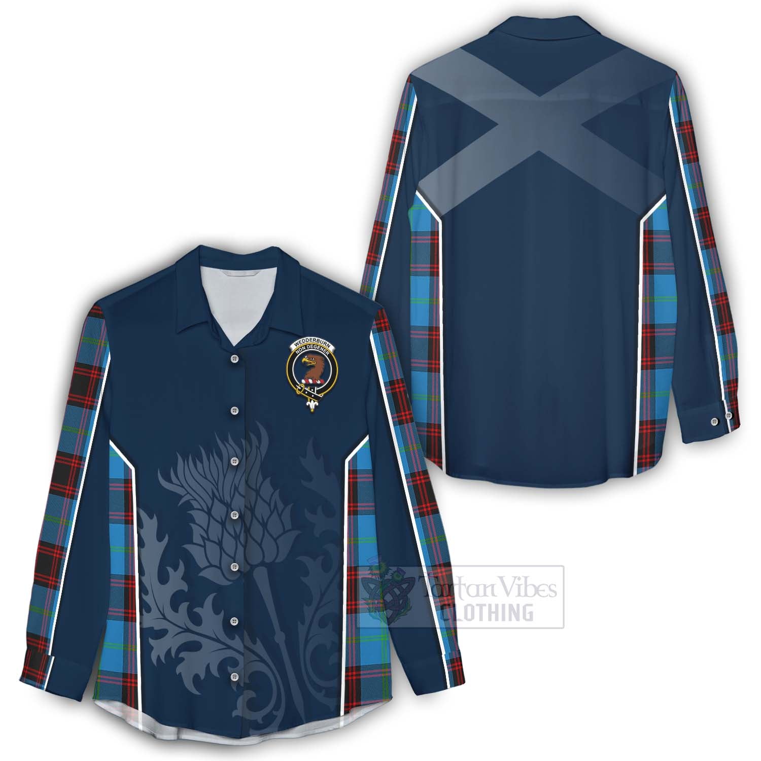 Tartan Vibes Clothing Wedderburn Tartan Women's Casual Shirt with Family Crest and Scottish Thistle Vibes Sport Style