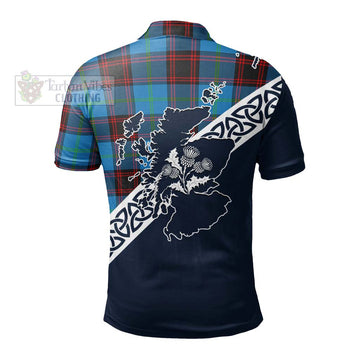 Wedderburn Tartan Polo Shirt Featuring Thistle and Scotland Map