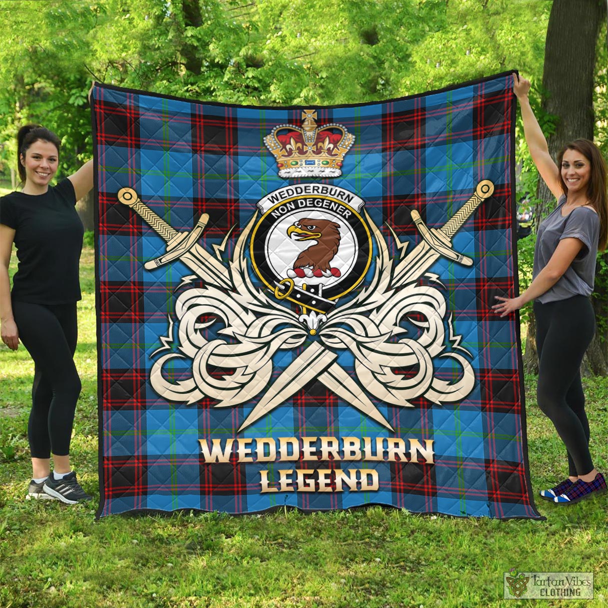 Tartan Vibes Clothing Wedderburn Tartan Quilt with Clan Crest and the Golden Sword of Courageous Legacy