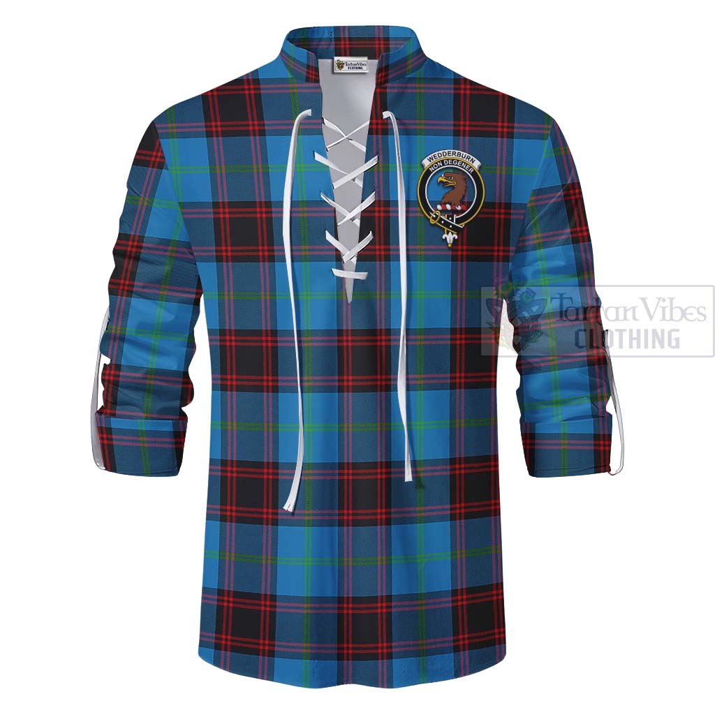 Tartan Vibes Clothing Wedderburn Tartan Ghillie Kilt Shirt with Family Crest and Bearded Skull Holding Bottles of Whiskey