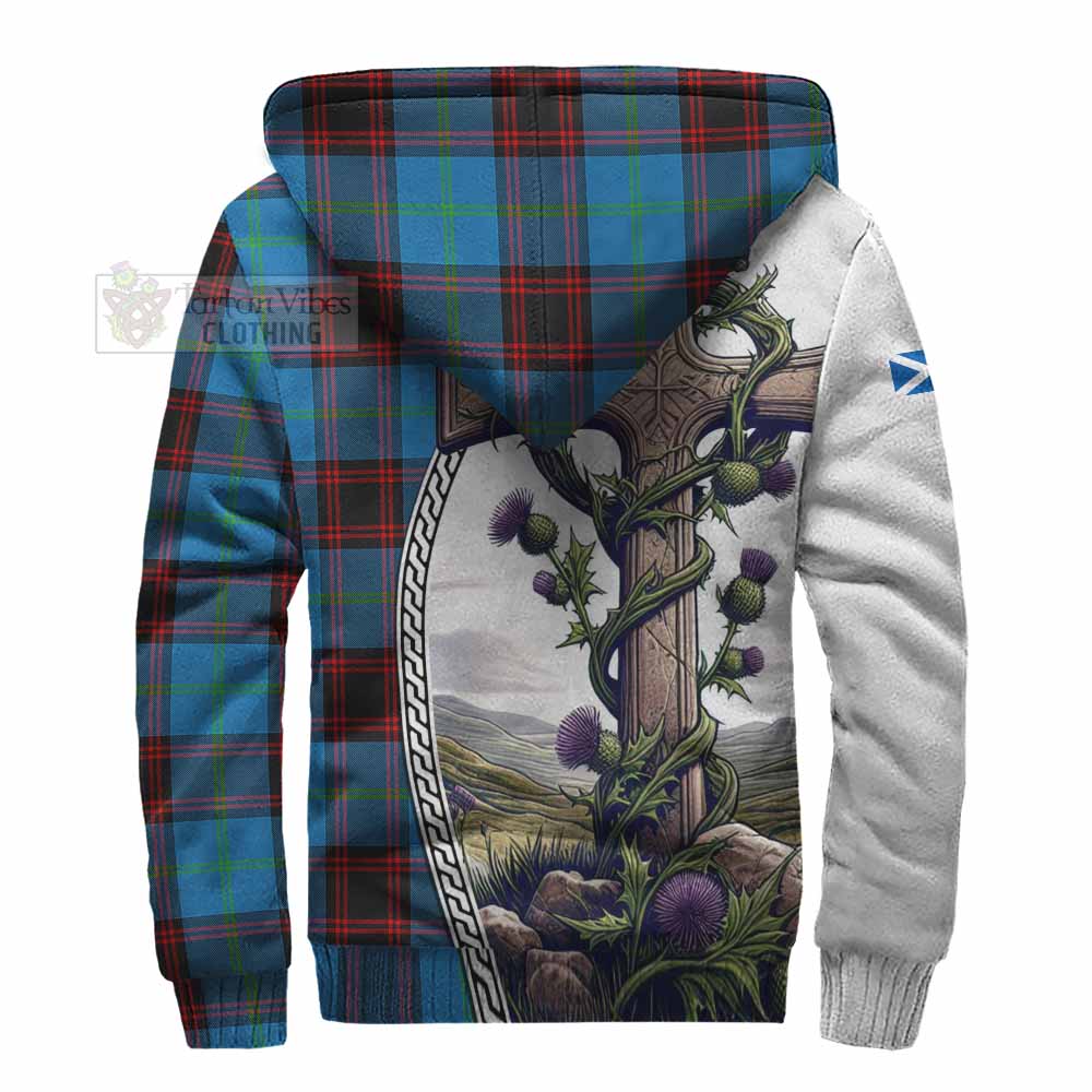 Tartan Vibes Clothing Wedderburn Tartan Sherpa Hoodie with Family Crest and St. Andrew's Cross Accented by Thistle Vines