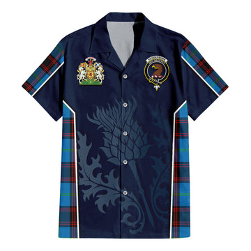 Wedderburn Tartan Short Sleeve Button Up Shirt with Family Crest and Scottish Thistle Vibes Sport Style