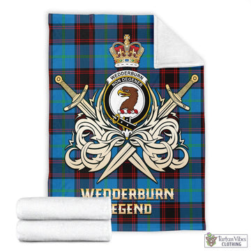 Wedderburn Tartan Blanket with Clan Crest and the Golden Sword of Courageous Legacy