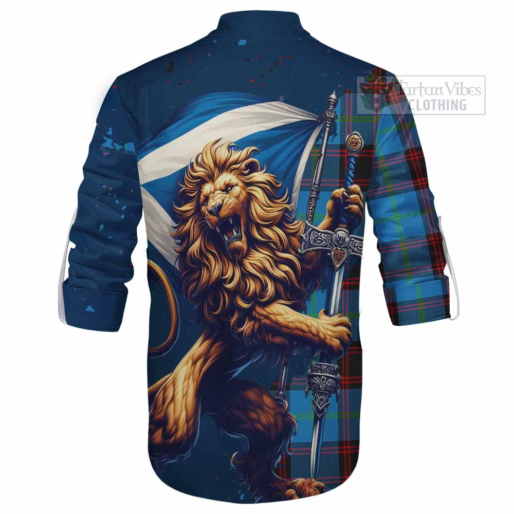 Tartan Vibes Clothing Wedderburn Tartan Family Crest Ghillie Kilt Shirt with Scottish Majestic Lion