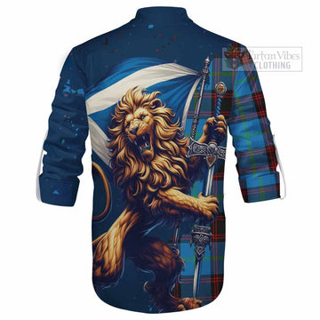 Wedderburn Tartan Family Crest Ghillie Kilt Shirt with Scottish Majestic Lion