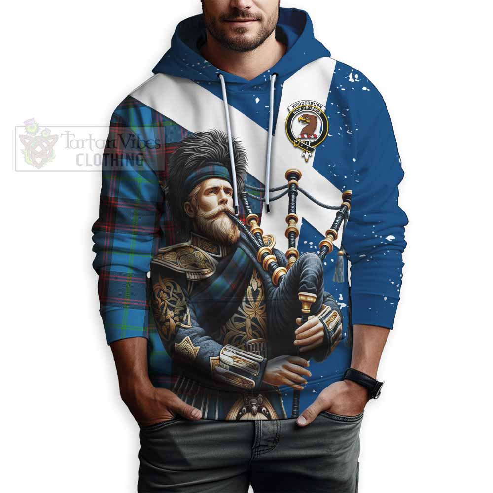 Tartan Vibes Clothing Wedderburn Tartan Hoodie with Family Crest Scottish Bagpiper Vibes