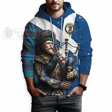 Wedderburn Tartan Hoodie with Family Crest Scottish Bagpiper Vibes