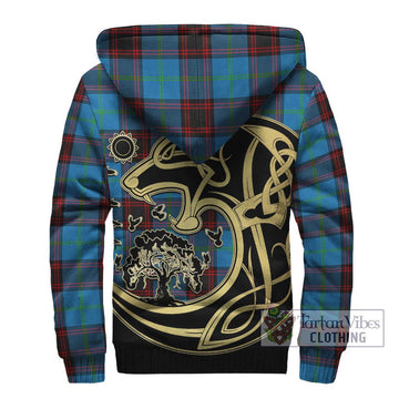 Wedderburn Tartan Sherpa Hoodie with Family Crest Celtic Wolf Style