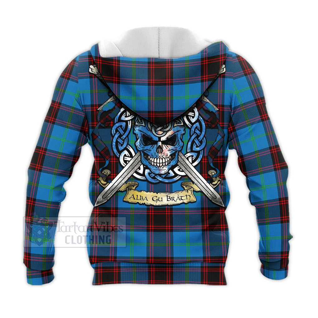 Tartan Vibes Clothing Wedderburn Tartan Knitted Hoodie with Family Crest Celtic Skull Style