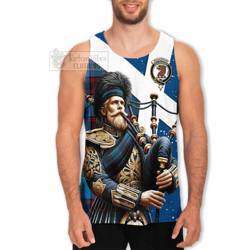 Wedderburn Tartan Men's Tank Top with Family Crest Scottish Bagpiper Vibes