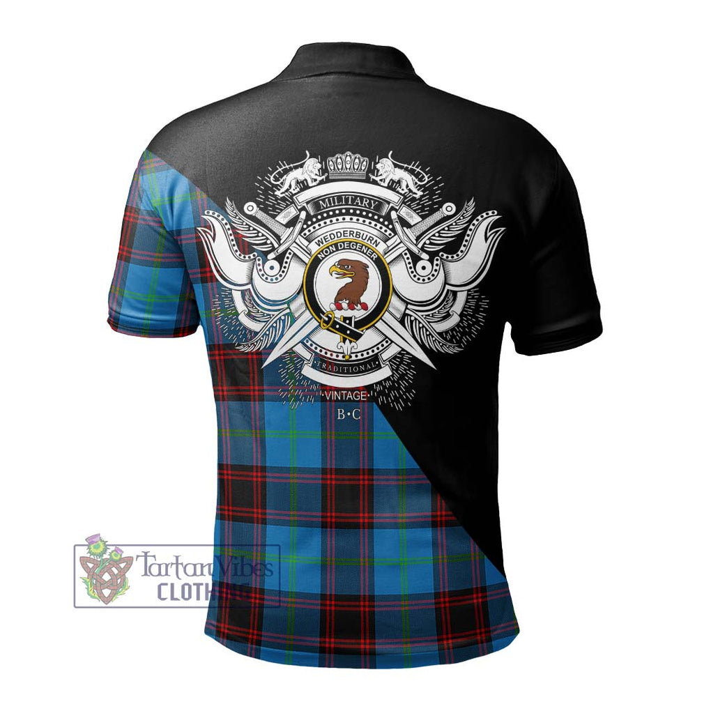 Wedderburn Tartan Polo Shirt with Family Crest and Military Logo Style - Tartanvibesclothing Shop