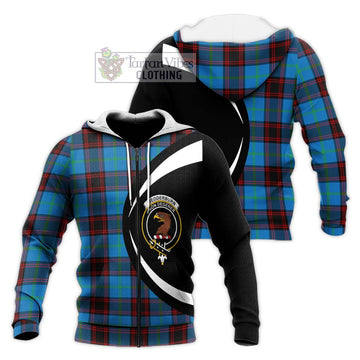 Wedderburn Tartan Knitted Hoodie with Family Crest Circle Style