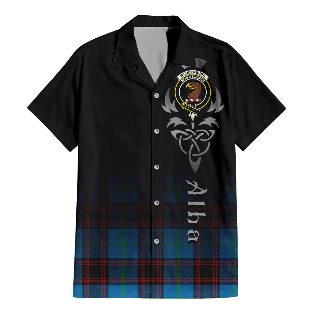 Tartan Vibes Clothing Wedderburn Tartan Short Sleeve Button Up Featuring Alba Gu Brath Family Crest Celtic Inspired