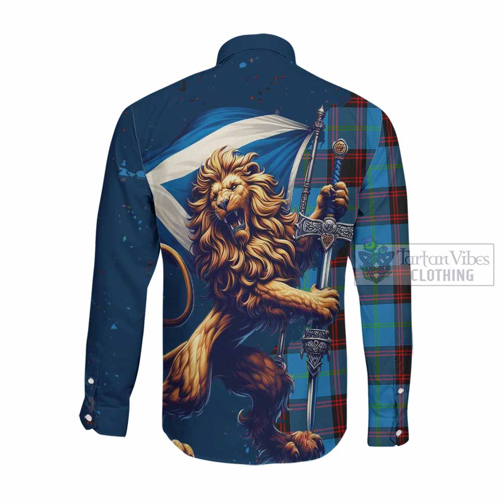 Tartan Vibes Clothing Wedderburn Tartan Family Crest Long Sleeve Button Shirt with Scottish Majestic Lion