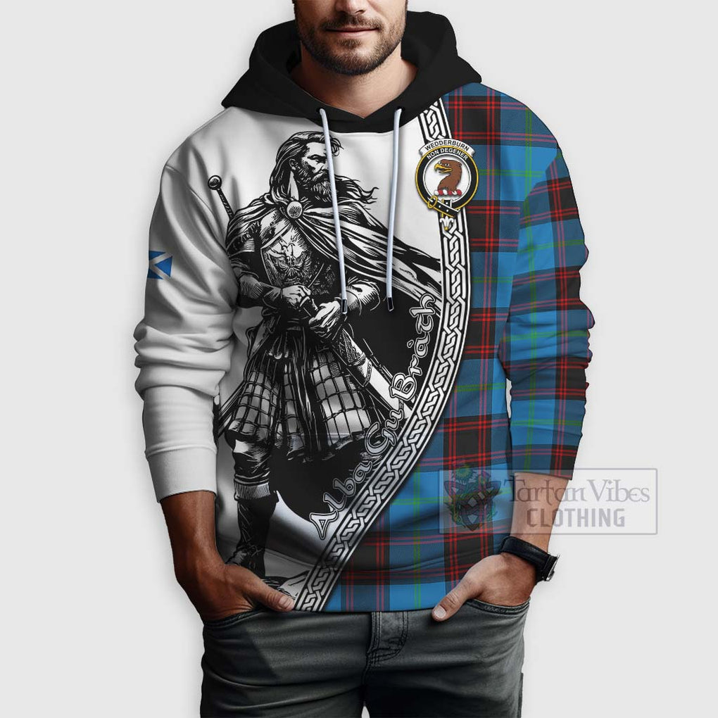 Tartan Vibes Clothing Wedderburn Tartan Clan Crest Hoodie with Highlander Warrior Celtic Style