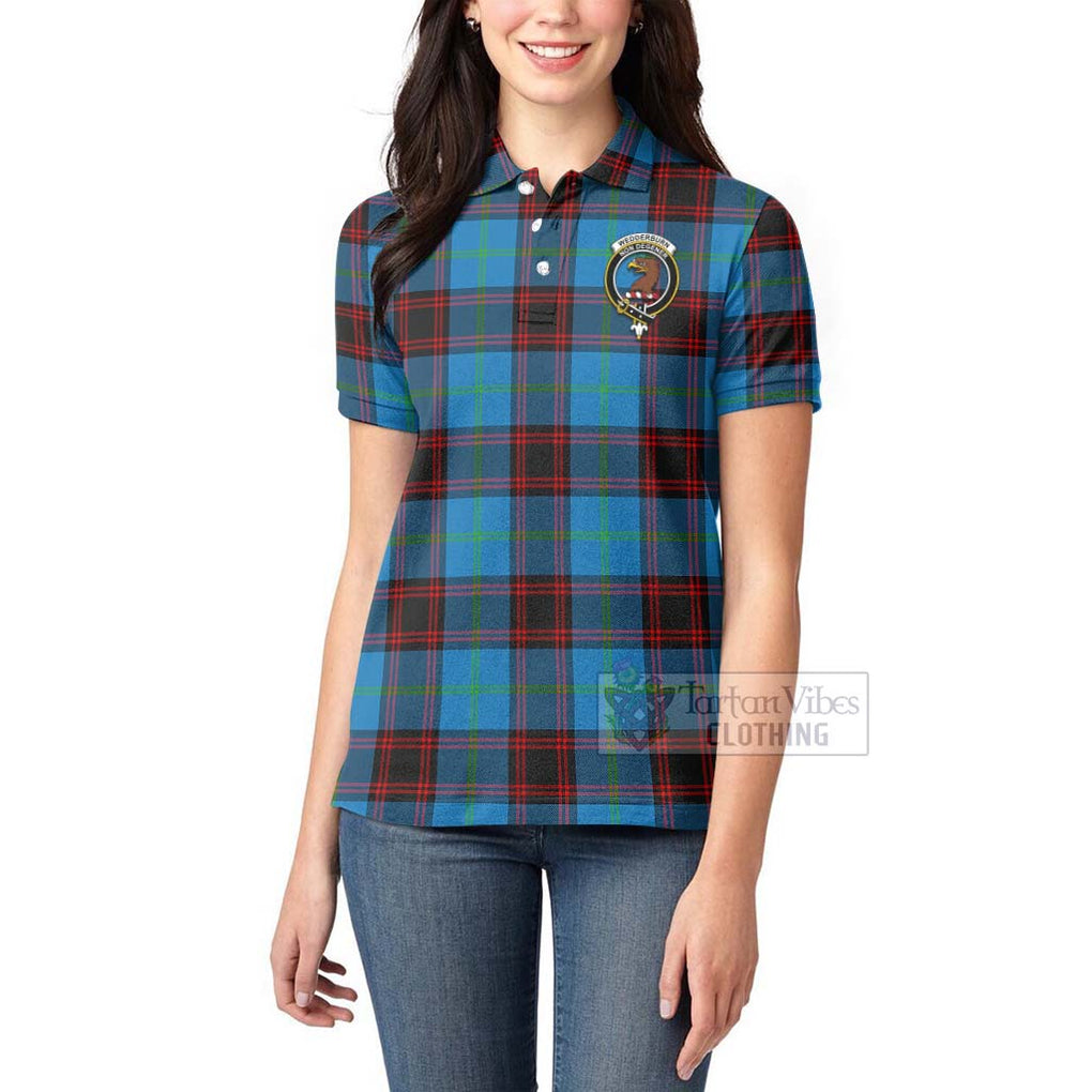 Tartan Vibes Clothing Wedderburn Tartan Women's Polo Shirt with Family Crest Celtic Skull Style