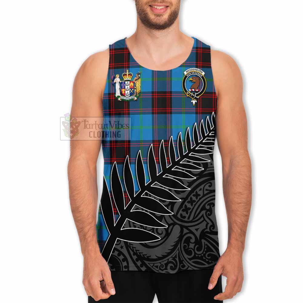 Tartan Vibes Clothing Wedderburn Crest Tartan Men's Tank Top with New Zealand Silver Fern Half Style