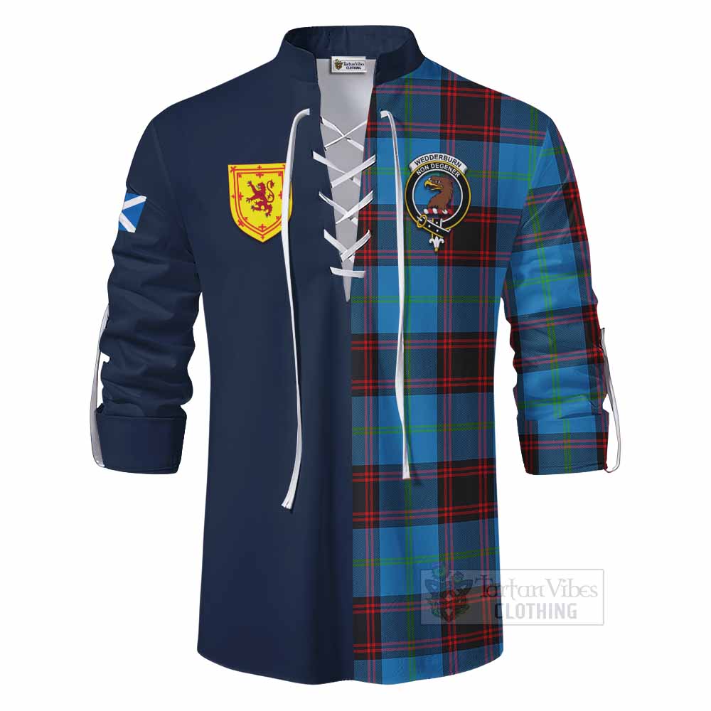 Wedderburn Tartan Ghillie Kilt Shirt Alba with Scottish Lion Royal Arm Half Style