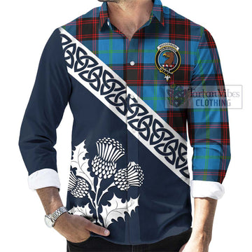 Wedderburn Tartan Long Sleeve Button Shirt Featuring Thistle and Scotland Map