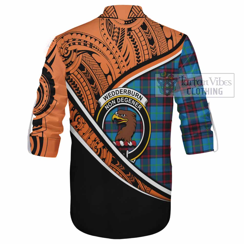 Tartan Vibes Clothing Wedderburn Crest Tartan Ghillie Kilt Shirt with Maori Tattoo Style - Orange Version