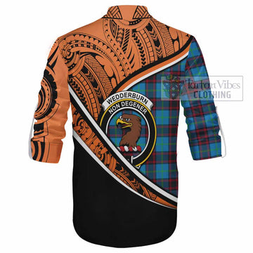 Wedderburn Crest Tartan Ghillie Kilt Shirt with Polynesian Vibes Style - Orange Version