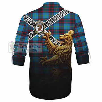 Wedderburn Crest Tartan Ghillie Kilt Shirt with Golden Lion Emblem Celtic Style - Tartan Vibes Clothing