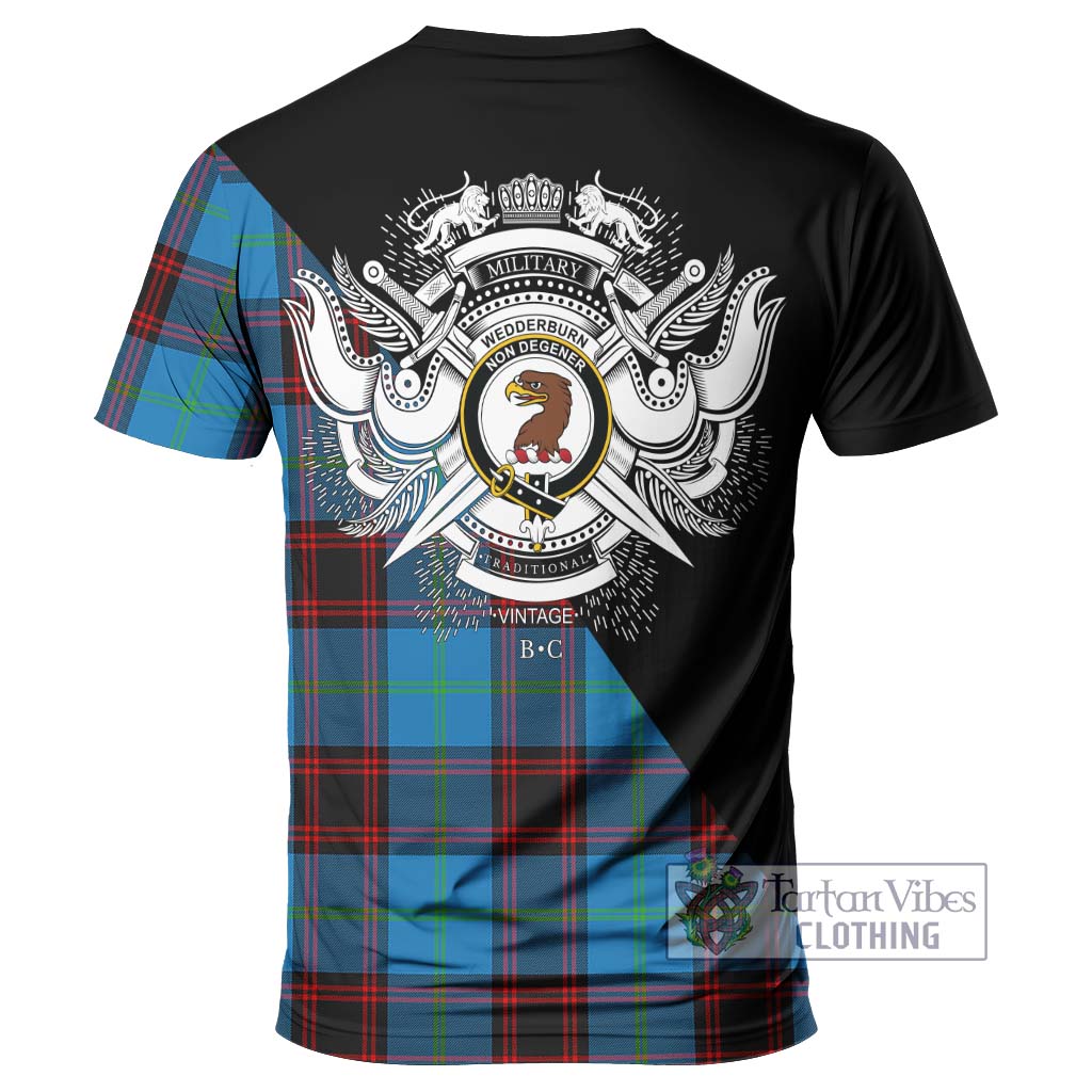 Tartan Vibes Clothing Wedderburn Tartan T-Shirt with Family Crest and Military Logo Style