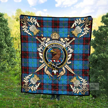 Wedderburn Tartan Quilt with Family Crest and Scottish Golden Courage Shield