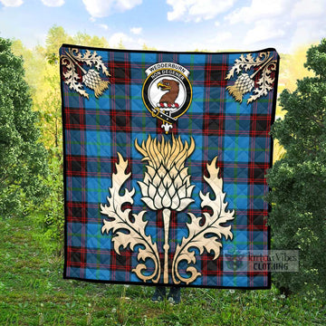 Wedderburn Tartan Quilt with Family Crest and Golden Thistle Style