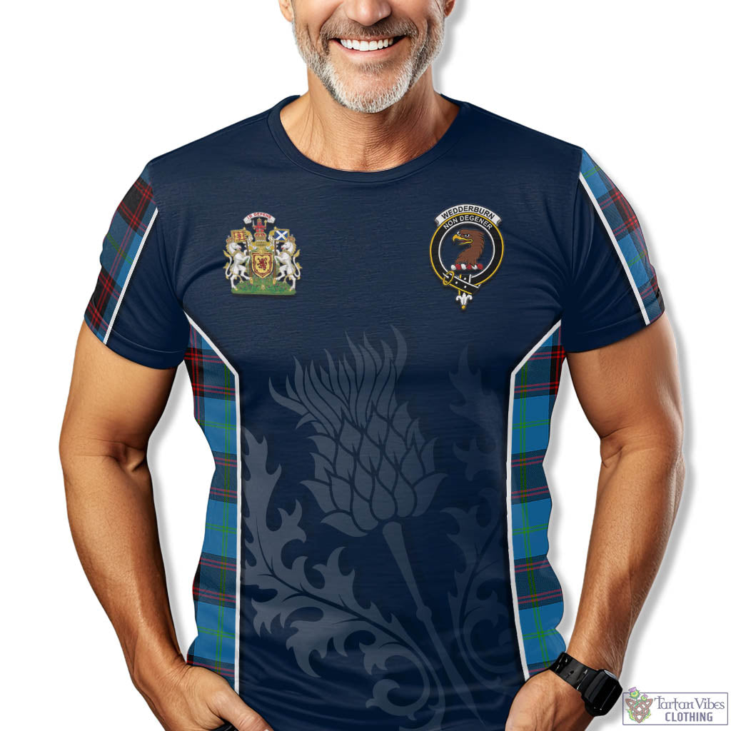 Tartan Vibes Clothing Wedderburn Tartan T-Shirt with Family Crest and Scottish Thistle Vibes Sport Style