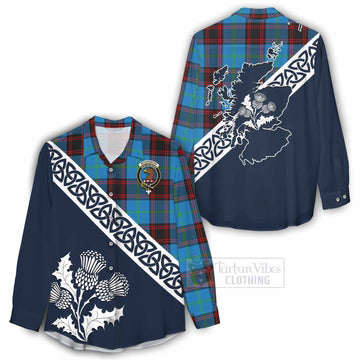 Wedderburn Tartan Women's Casual Shirt Featuring Thistle and Scotland Map